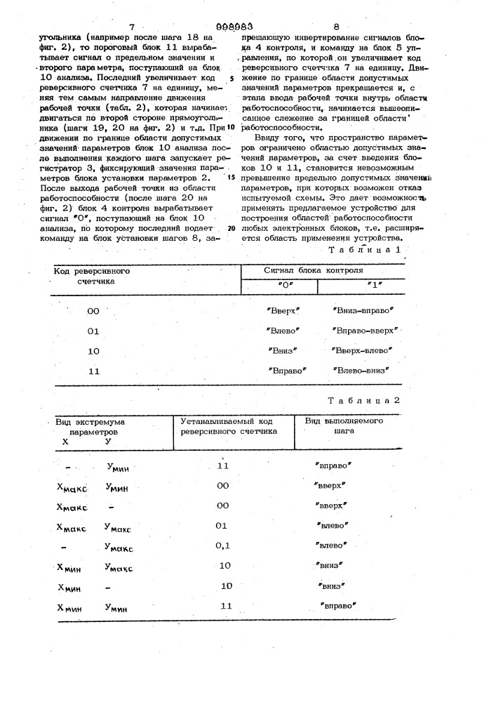 Устройство для определения области работоспособности электронных блоков (патент 998983)