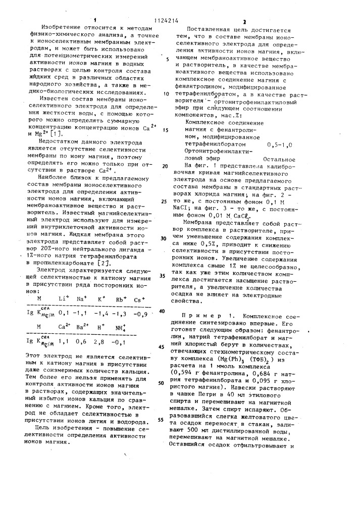 Состав мембраны ионоселективного электрода для определения активности ионов магния (патент 1124214)