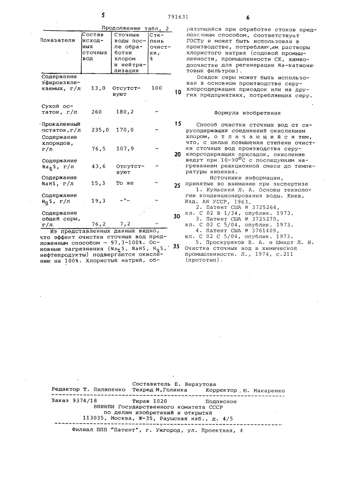 Способ очистки сточных вод (патент 791631)