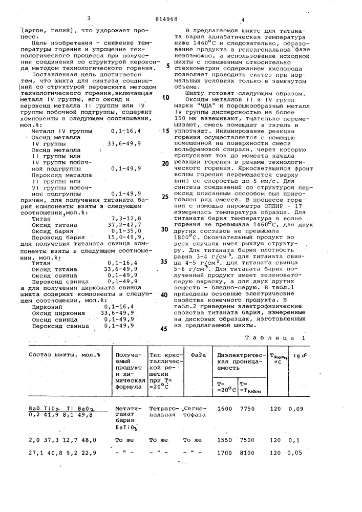 Шихта для синтеза соединений соструктурой перовскита (патент 814968)