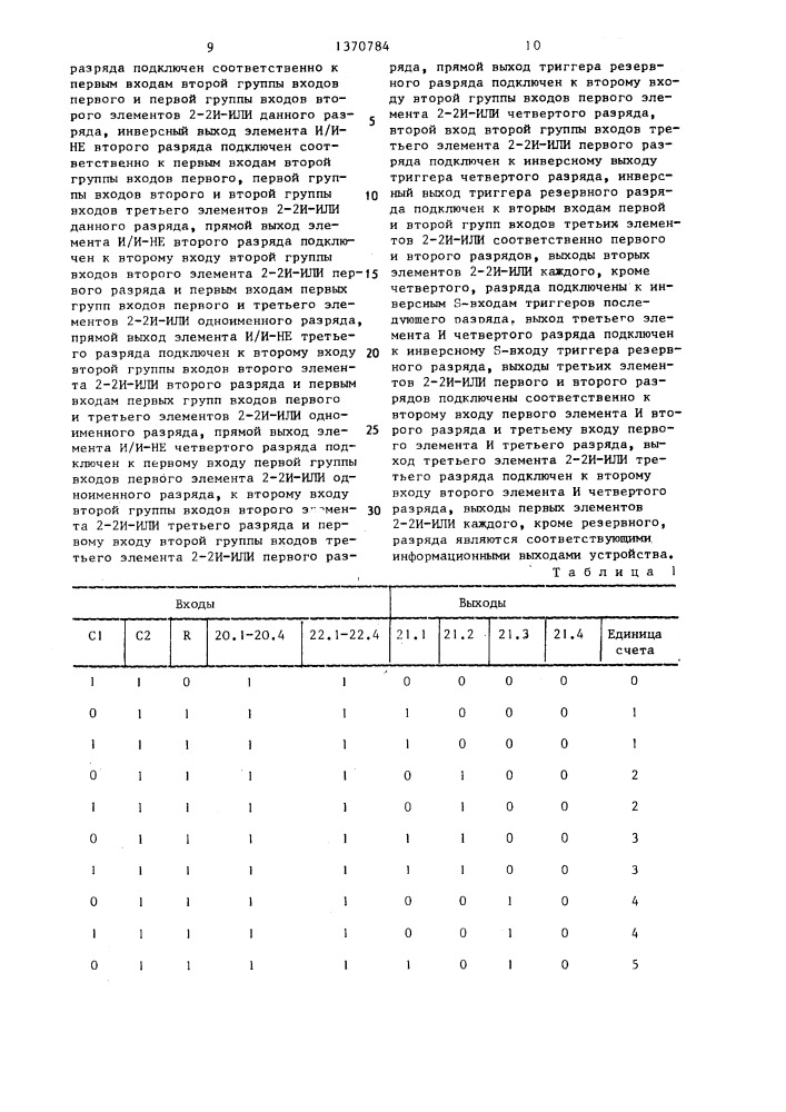 Двоично-десятичный счетчик (патент 1370784)