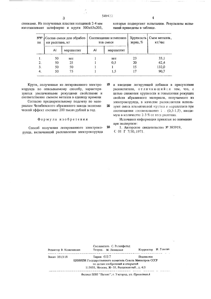 Способ получения легированного электрокорунда (патент 549422)