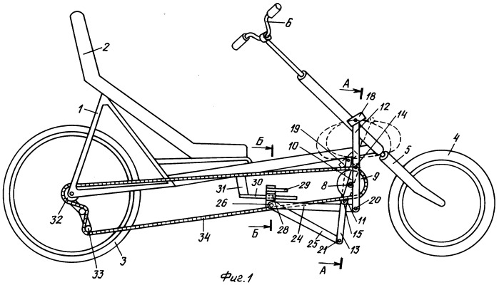 Велосипед рикамбент с линейным приводом (патент 2485000)