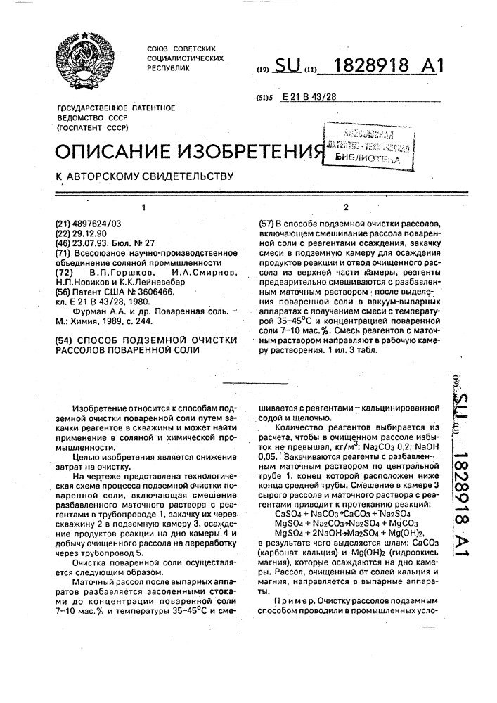 Способ подземной очистки рассолов поваренной соли (патент 1828918)