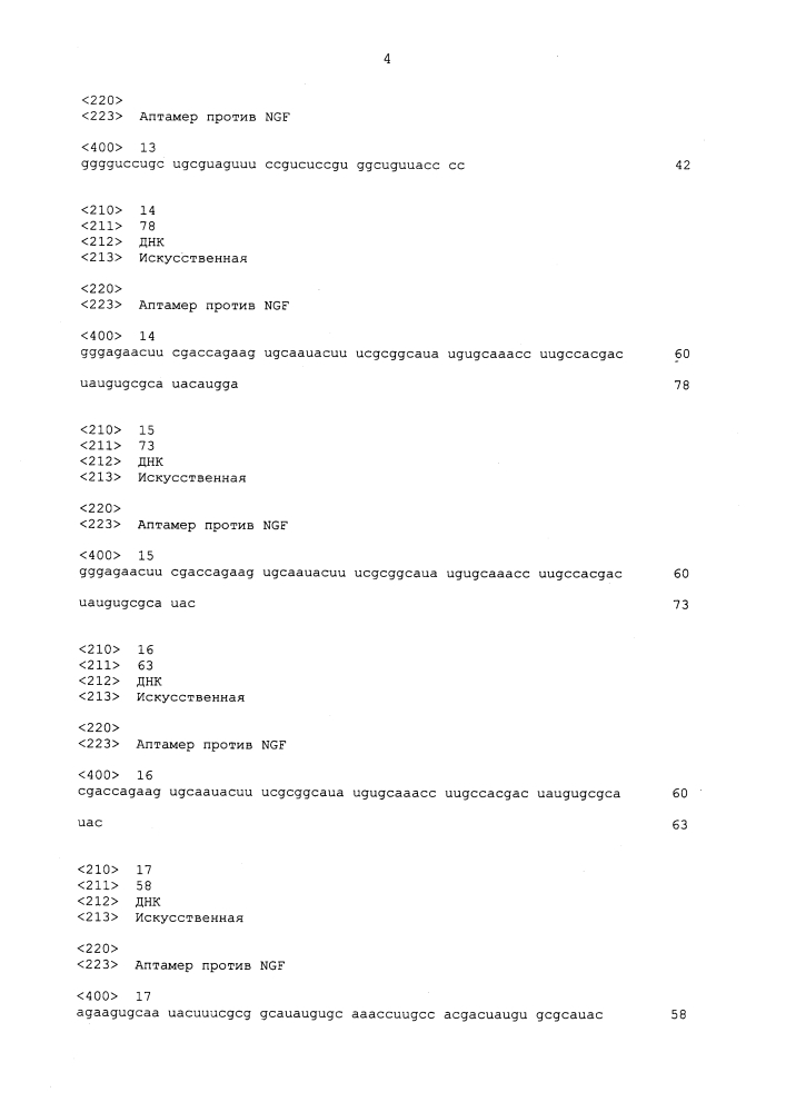 Аптамер против ngf и его применение (патент 2633510)