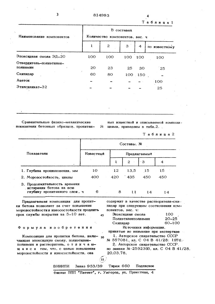 Композиция для пропитки бетона (патент 814993)