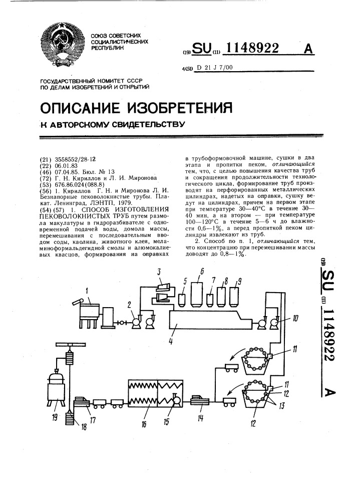 Способ изготовления пековолокнистых труб (патент 1148922)