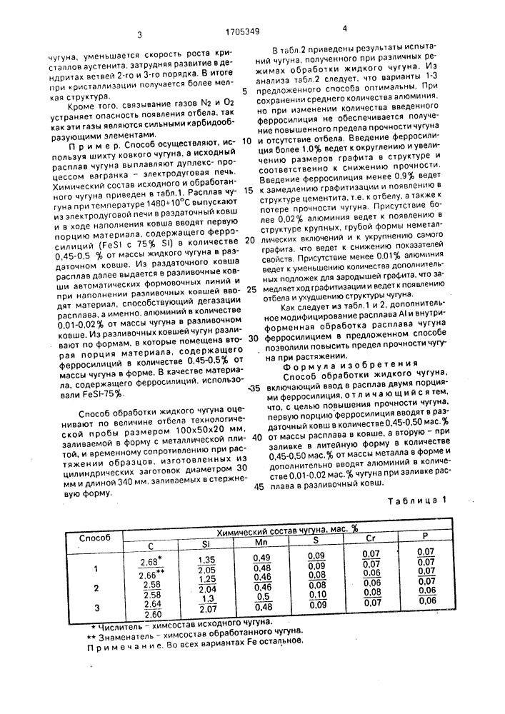 Способ обработки жидкого чугуна (патент 1705349)