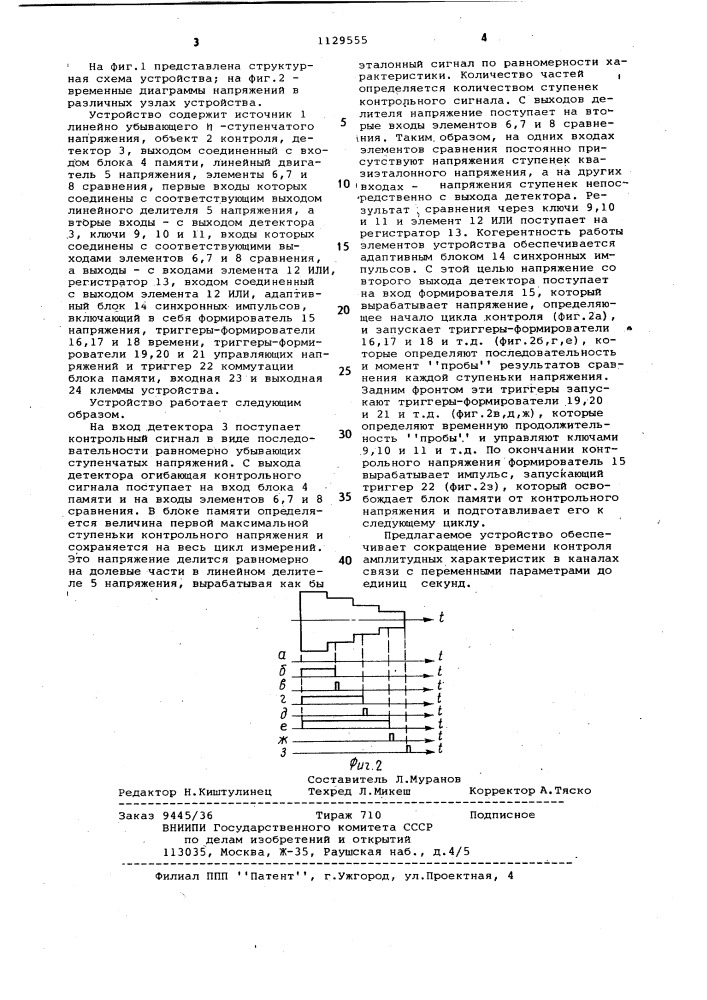 Устройство для контроля амплитудных характеристик (патент 1129555)