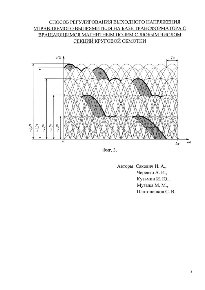Способ регулирования выходного напряжения управляемого выпрямителя на базе трансформатора с вращающимся магнитным полем с любым числом секций круговой обмотки (патент 2619077)