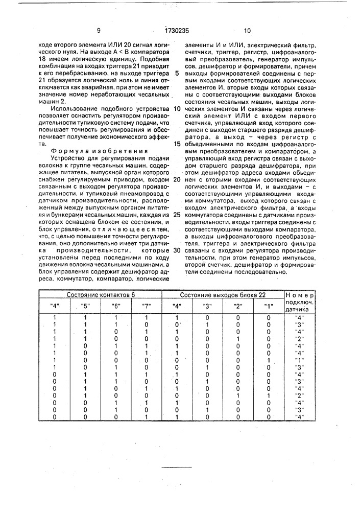 Устройство для регулирования подачи волокна к группе чесальных машин (патент 1730235)