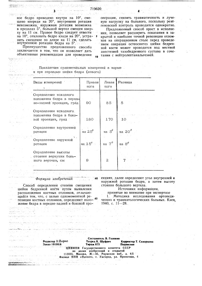 Способ определения степени смещения шейки бедренной кости (патент 719620)