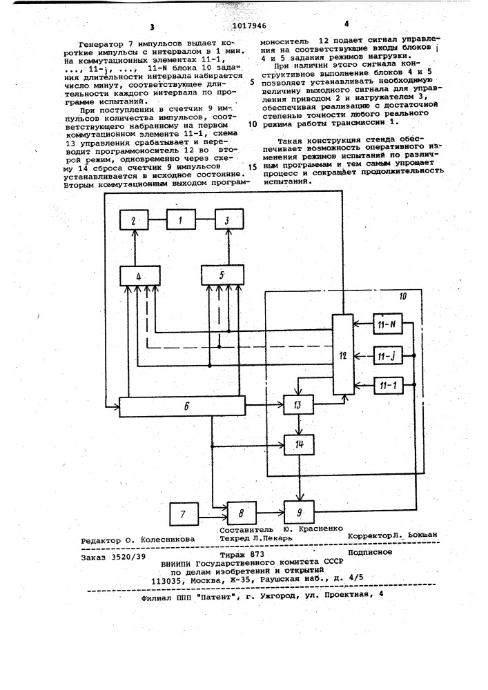 Стенд для испытания трансмиссий (патент 1017946)