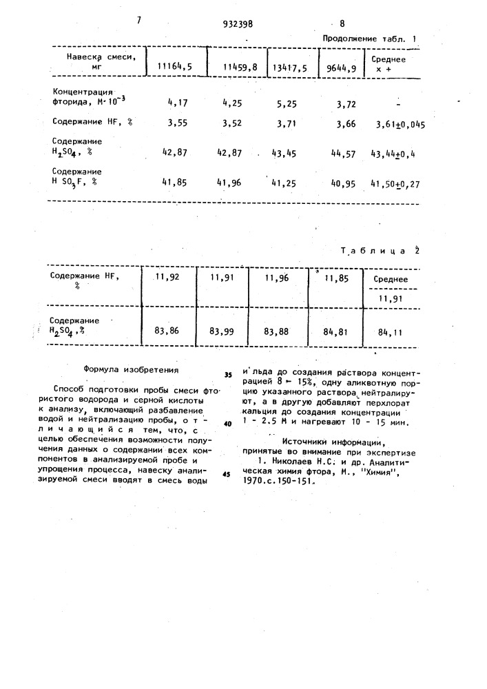 Способ подготовки пробы смеси фтористого водорода и серной кислоты к анализу (патент 932398)