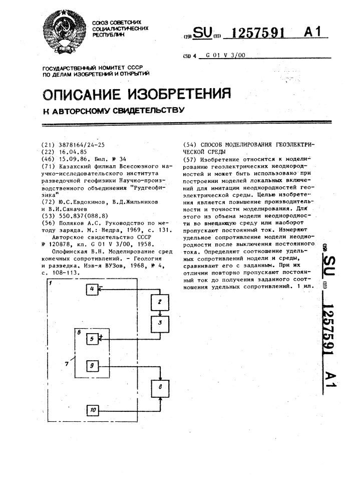 Способ моделирования геоэлектрической среды (патент 1257591)