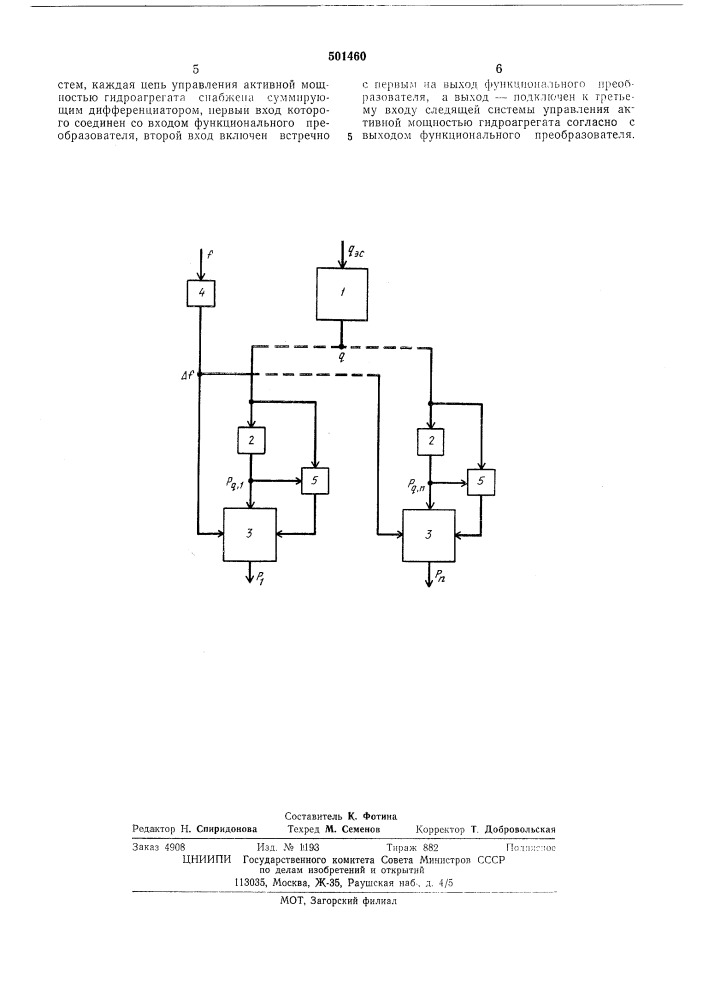 Устройство для автоматического управления активной мощностью гидроэлектростанции (патент 501460)