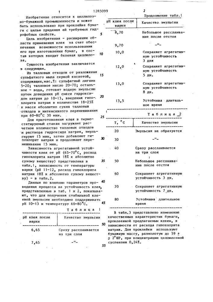 Способ приготовления клея для целлюлозных материалов (патент 1285099)