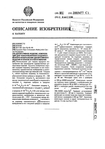 Декоративное изделие, композиция для тонкопленочного художественного изображения декоративного изделия и способ его изготовления (патент 2003477)