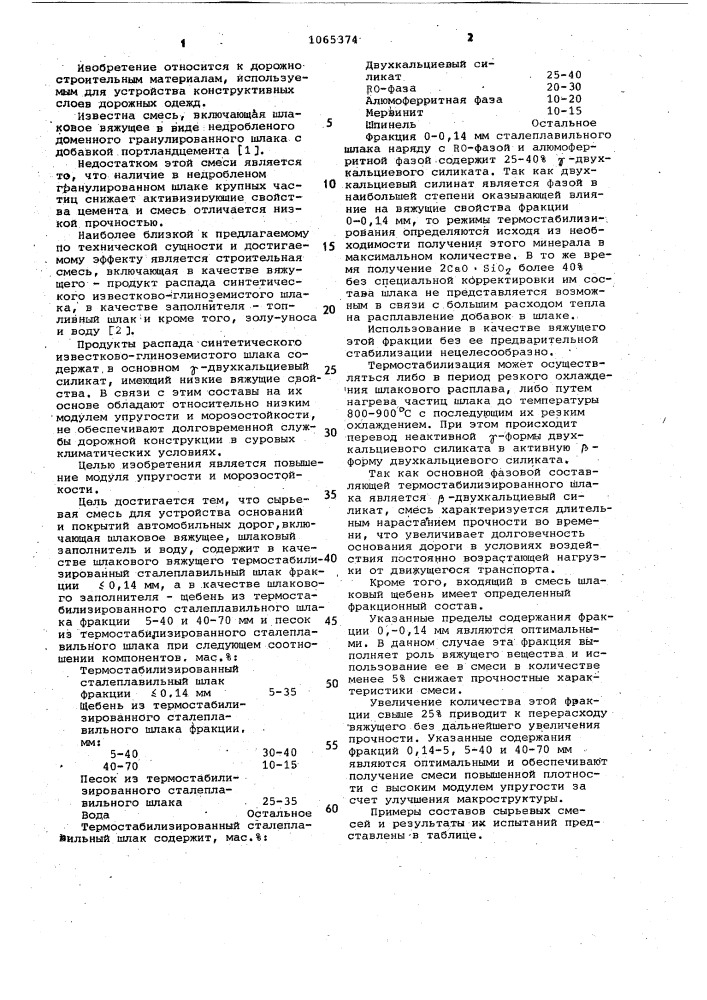 Сырьевая смесь для устройства оснований и покрытий автомобильных дорог (патент 1065374)