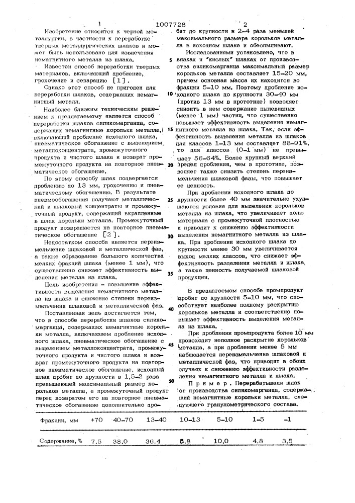 Способ переработки шлаков силикомарганца (патент 1007728)