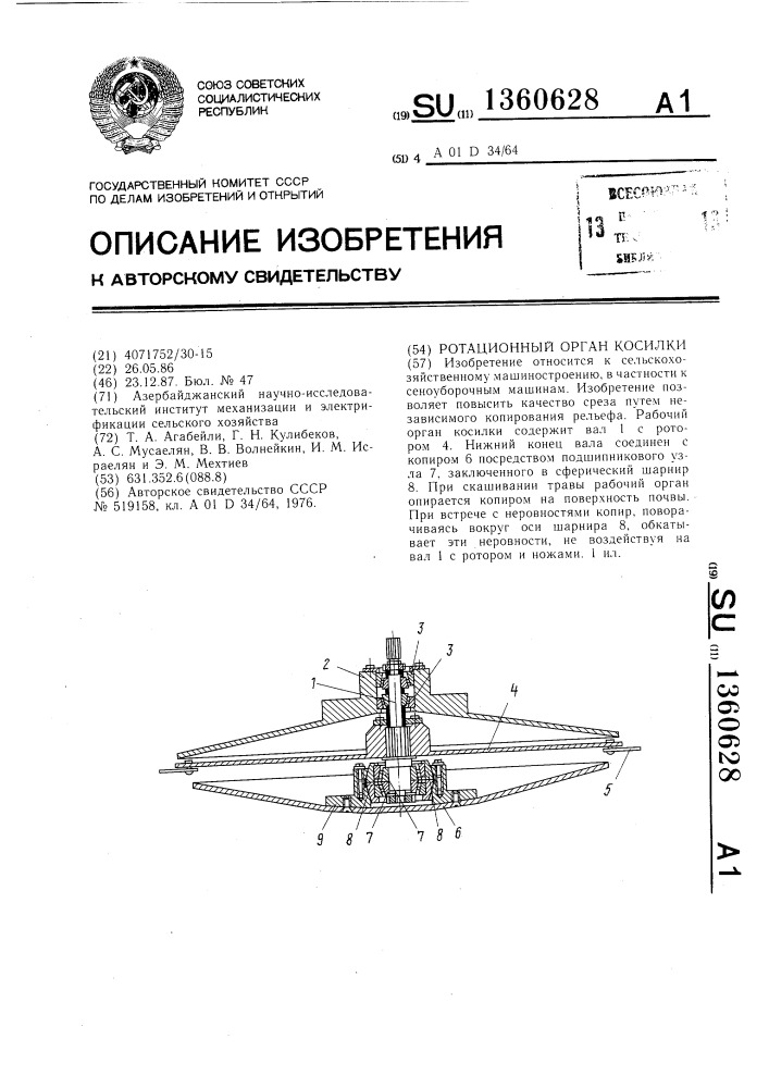 Ротационный рабочий орган косилки (патент 1360628)