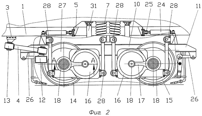 Железнодорожное тяговое транспортное средство с двухосными тележками (варианты) (патент 2307755)