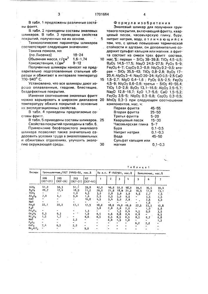 Эмалевый шликер для получения грунтового покрытия (патент 1701664)