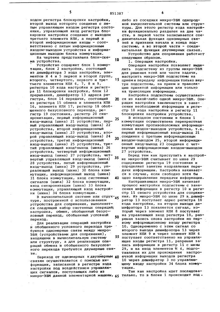 Устройство сопряжения для однороднойвычислительной системы (патент 851387)