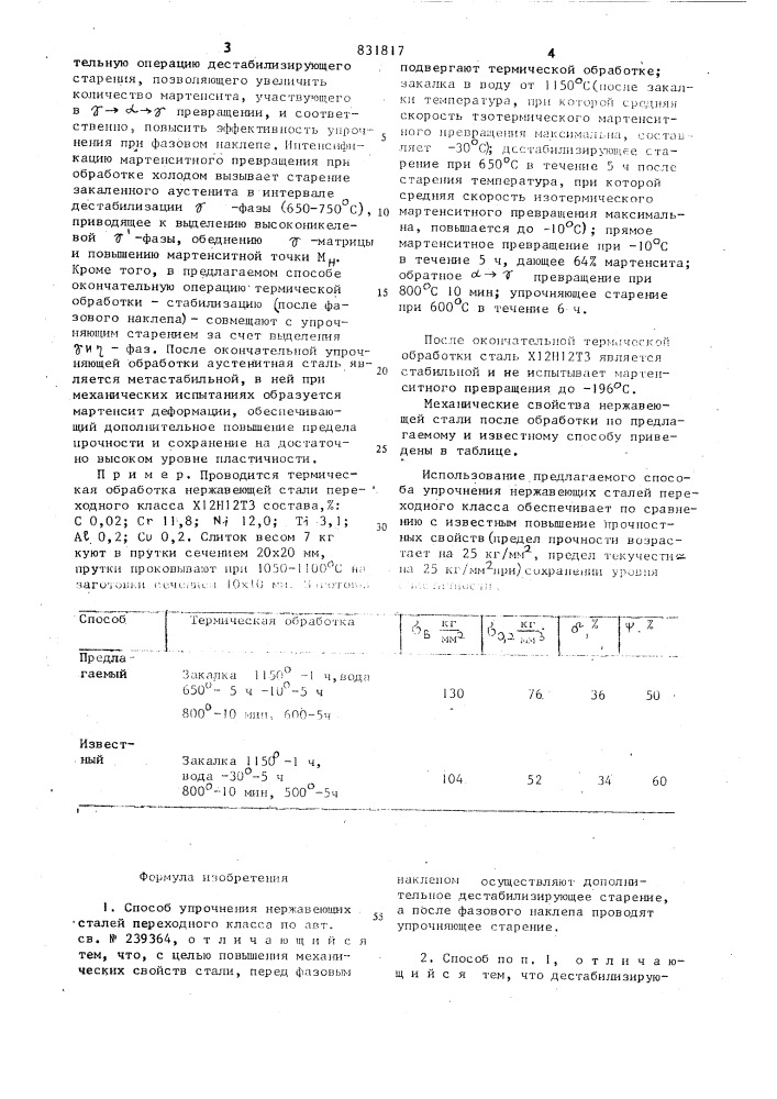 Способ упрочнения нержавеющихсталей переходного класса (патент 831817)