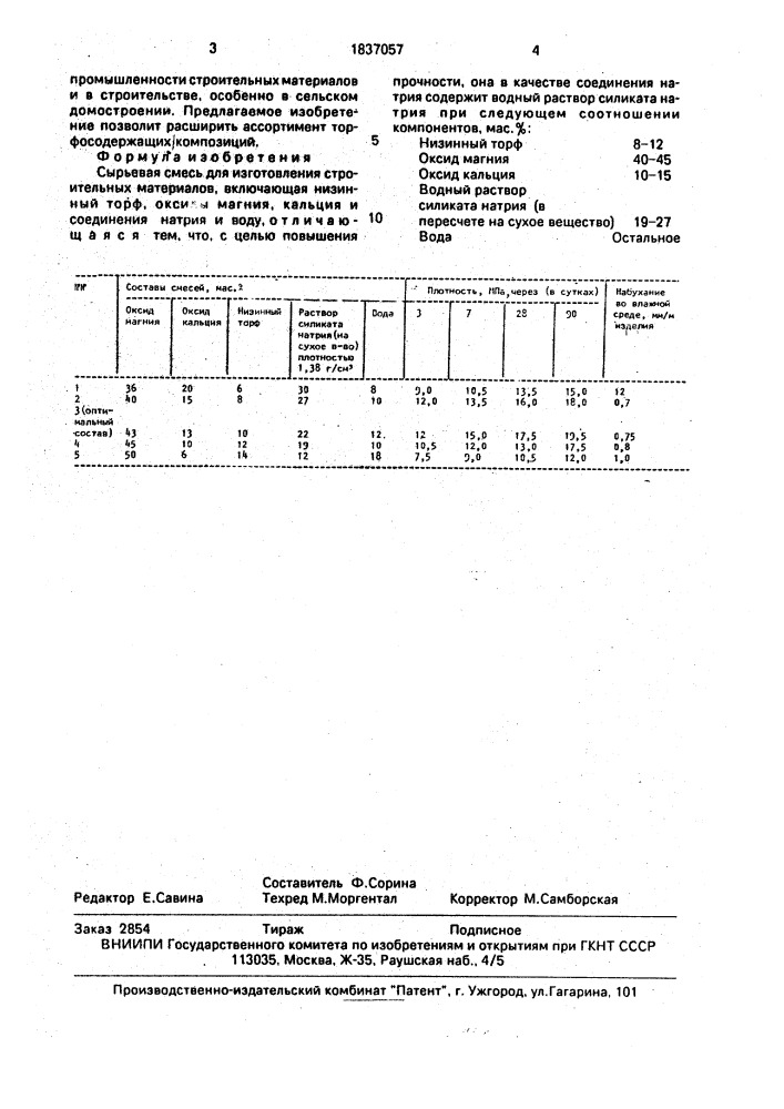 Сырьевая смесь для изготовления строительных материалов (патент 1837057)
