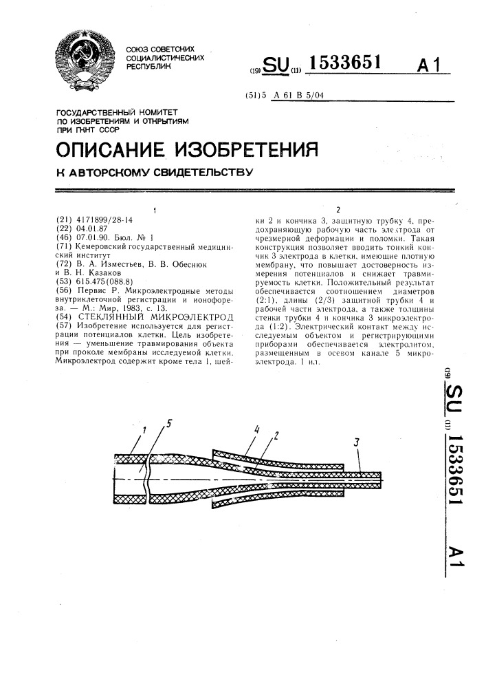 Стеклянный микроэлектрод (патент 1533651)