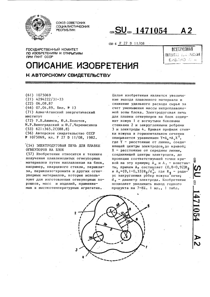 Электродуговая печь для плавки огнеупоров на блок (патент 1471054)