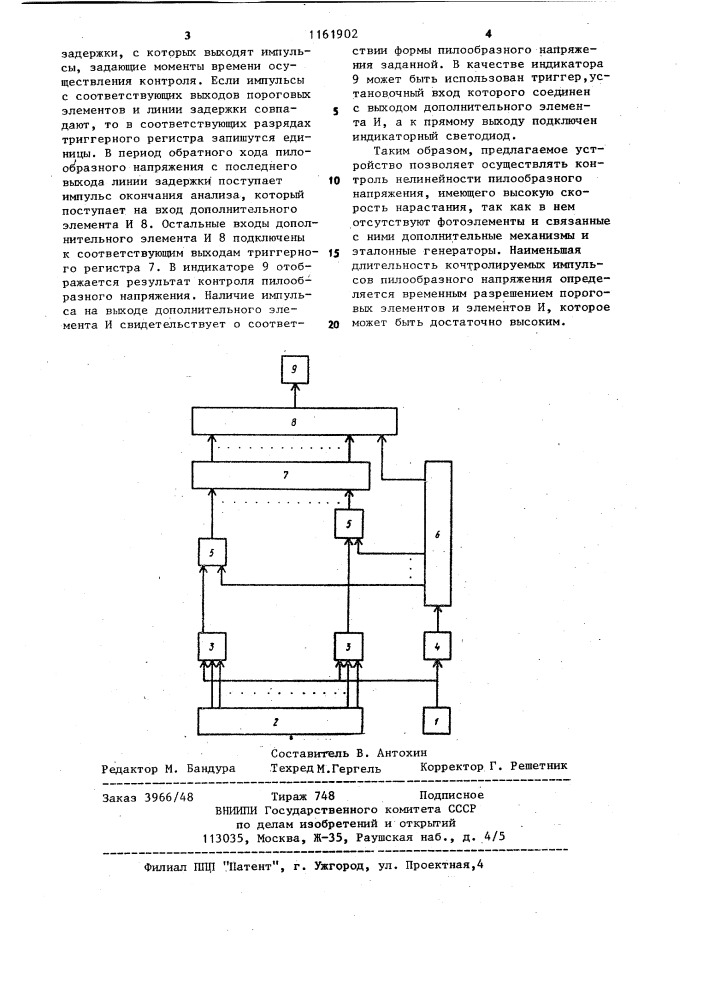 Устройство для контроля нелинейности пилообразного напряжения (патент 1161902)