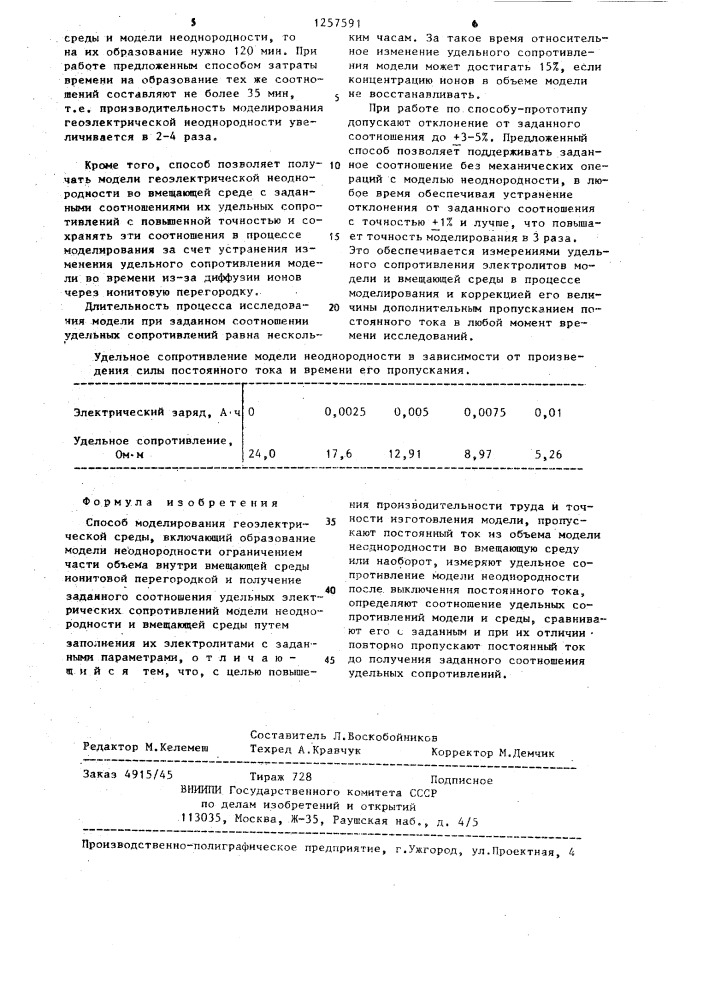 Способ моделирования геоэлектрической среды (патент 1257591)