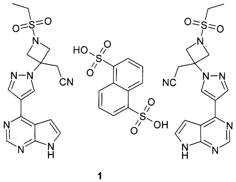 2-(3-(4-(7h-пирроло[2,3-d]пиримидин-4-ил)-1h-пиразол-1-ил)-1-(этилсульфонил)азетидин-3-ил)ацетонитрила геминафтилдисульфонат в качестве ингибитора янус киназ (патент 2644155)