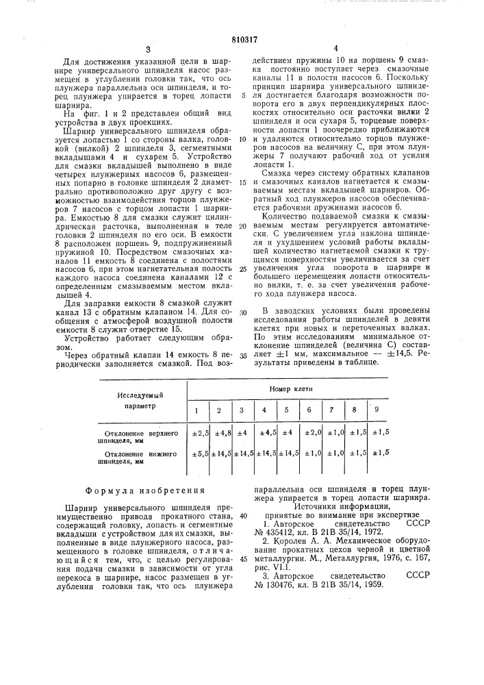 Шарнир универсального шпинделя (патент 810317)