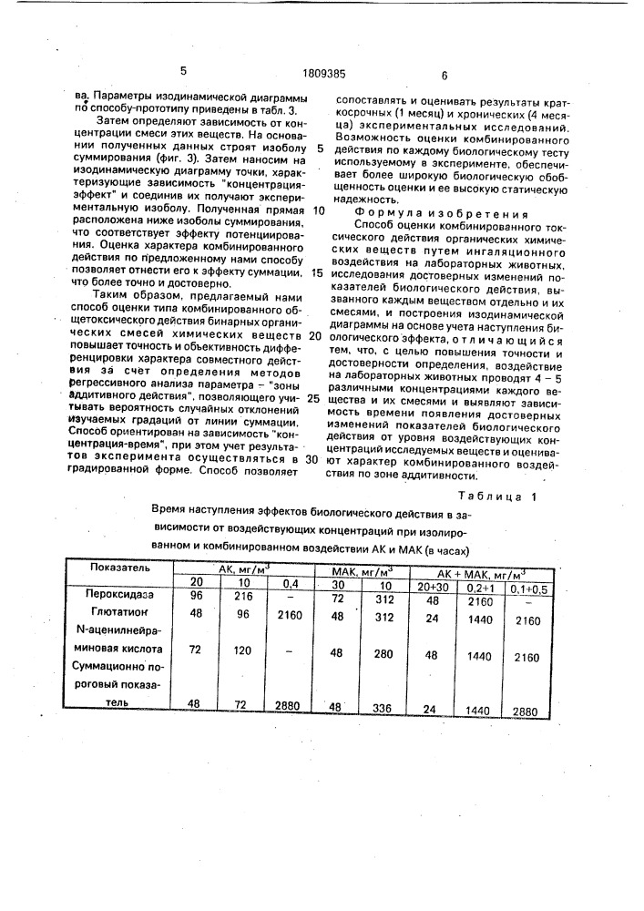 Способ оценки комбинированного токсического действия органических химических веществ (патент 1809385)