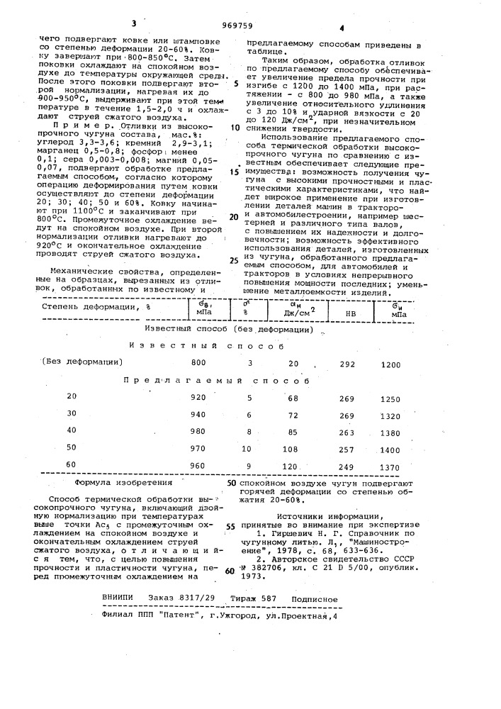 Способ термической обработки высокопрочного чугуна (патент 969759)