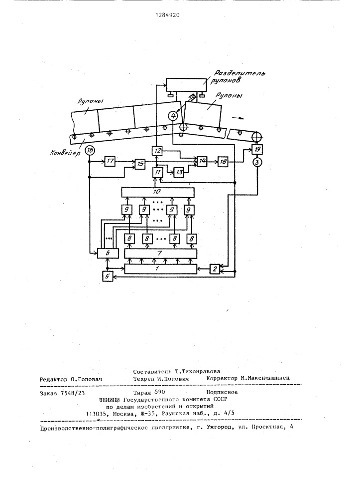Устройство автоматического управления разделением рулонов (патент 1284920)