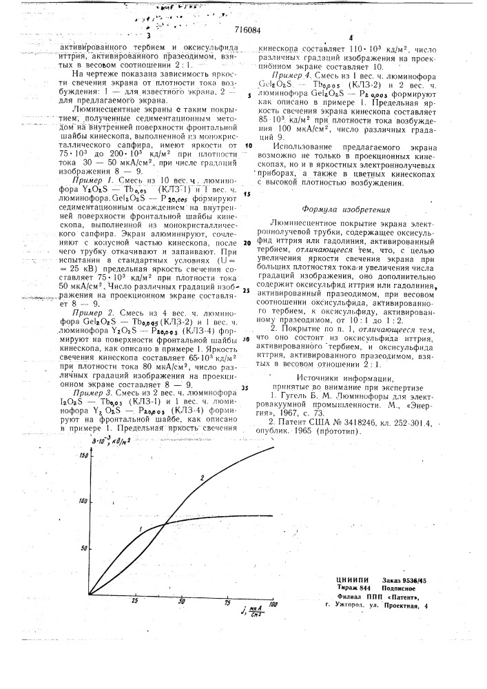 Люминесцентное покрытие экрана электроннолучевой трубки (патент 716084)