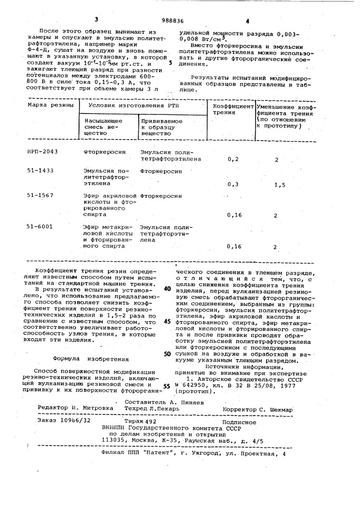 Способ поверхностной модификации резино-технических изделий (патент 988836)