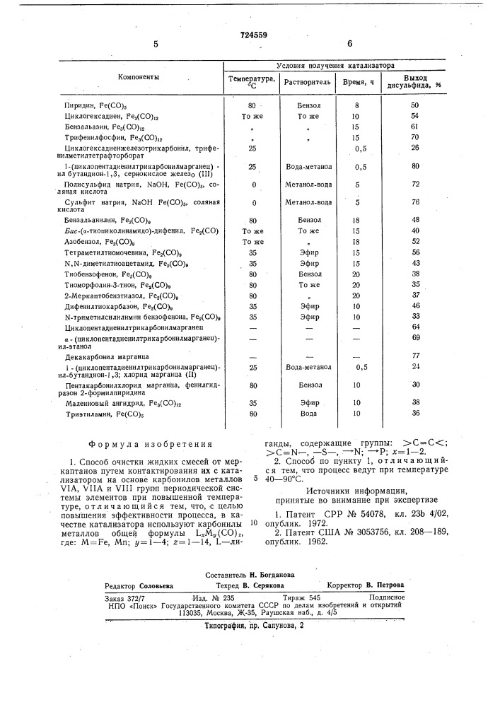 Способ очистки жидких смесей от меркаптанов (патент 724559)