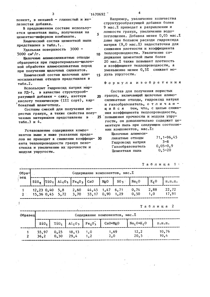 Состав для получения пористых гранул (патент 1470692)