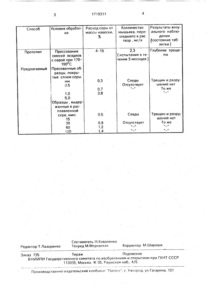 Способ подготовки сульфидно-мышьяковых осадков к хранению (патент 1719311)