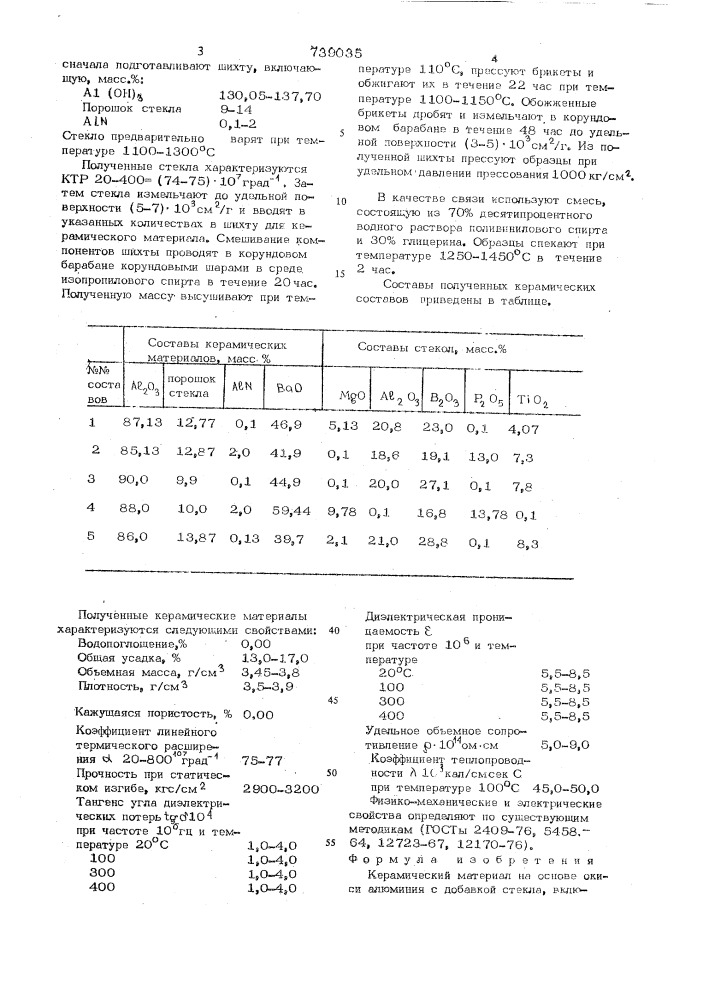 Керамический материал (патент 739035)