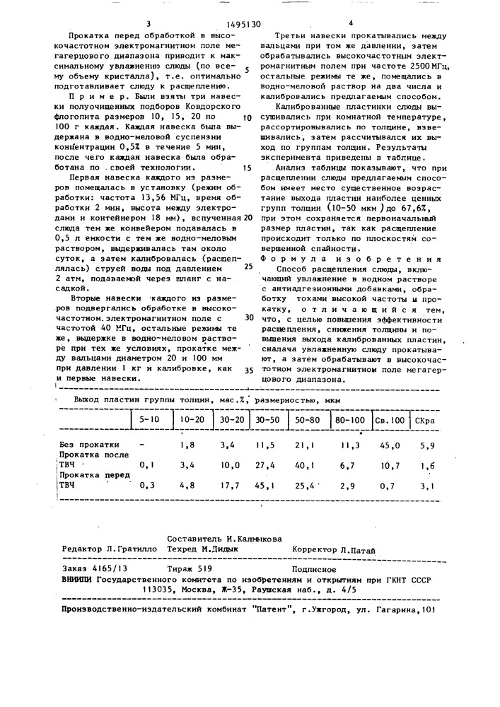 Способ расщепления слюды (патент 1495130)