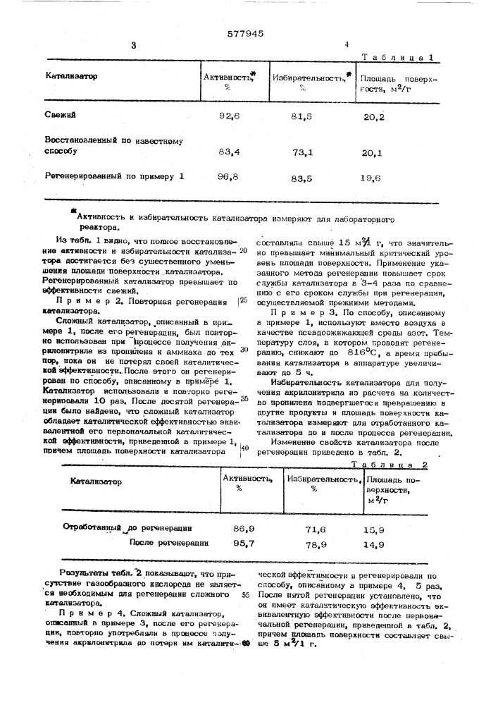 Способ регенерации катализатора на основе сурьмы и урана (патент 577945)