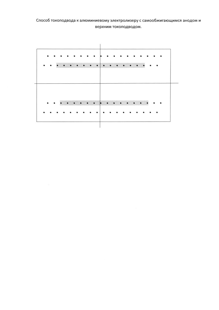 Способ токоподвода к алюминиевому электролизеру с самообжигающимся анодом и верхним токоподводом (патент 2613839)