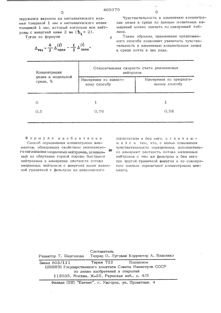 Способ определения концентрации элементов (патент 469379)