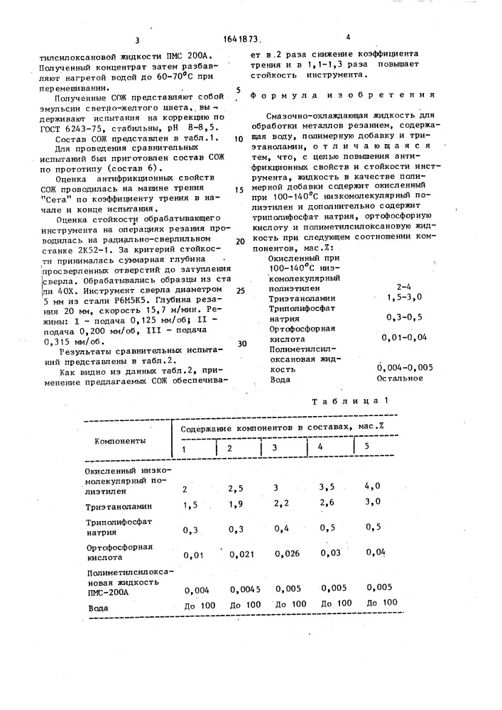 Смазочно-охлаждающая жидкость для обработки металлов резанием (патент 1641873)